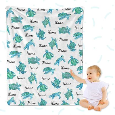 ARNOVIC Personalized Blanket with Sportsman Turtle Custom Baby Name Blanket for Girl Boy Sea Turtle Customized Baby Blanket with Name for Toddler Newborn, 40"x50" for Kids/Child - S