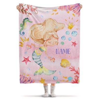 ARNOVIC Personalized Mermaid Custom Baby Blanket with Name for Toddler Newborn, Gift for Birthday Christmas 40"x50" for Kids/Child - S