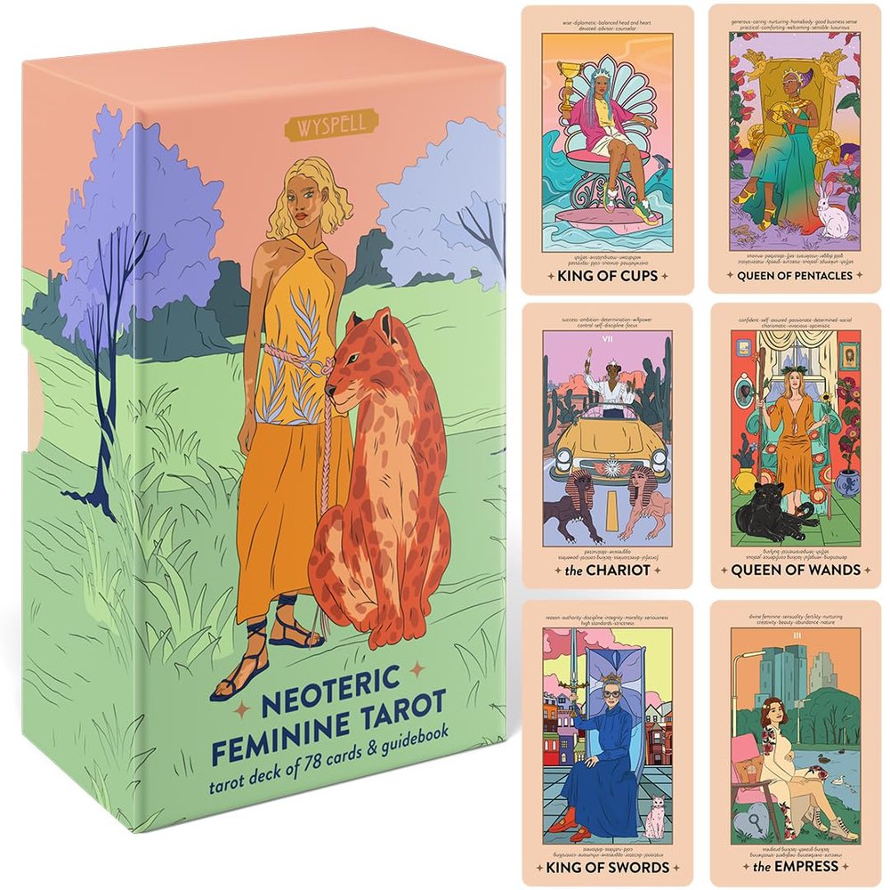 Wyspell Feminine Tarot Card Deck  Borderless Tarot Cards with with Meanings on Them - Guide Book for Beginners  Beginner Playing Cards Set