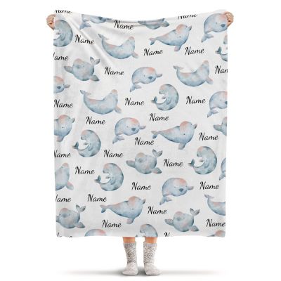 ARNOVIC Personalized Blanket with Sportsman Dolphin Custom Baby Name Blanket for Girl Boy Watercolor Dolphin Customized Baby Blanket with Name for Toddler Newborn, 30"x40" for Crib -XS