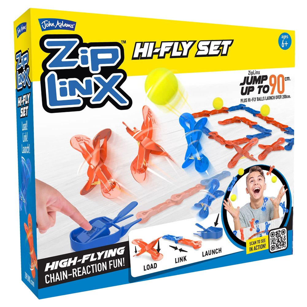 John Adams | ZipLinx - Hi-Fly Set: high-Flying Chain-Reaction Fun! | Jumping Domino Action | Domino and Tile Games | Ages 6+