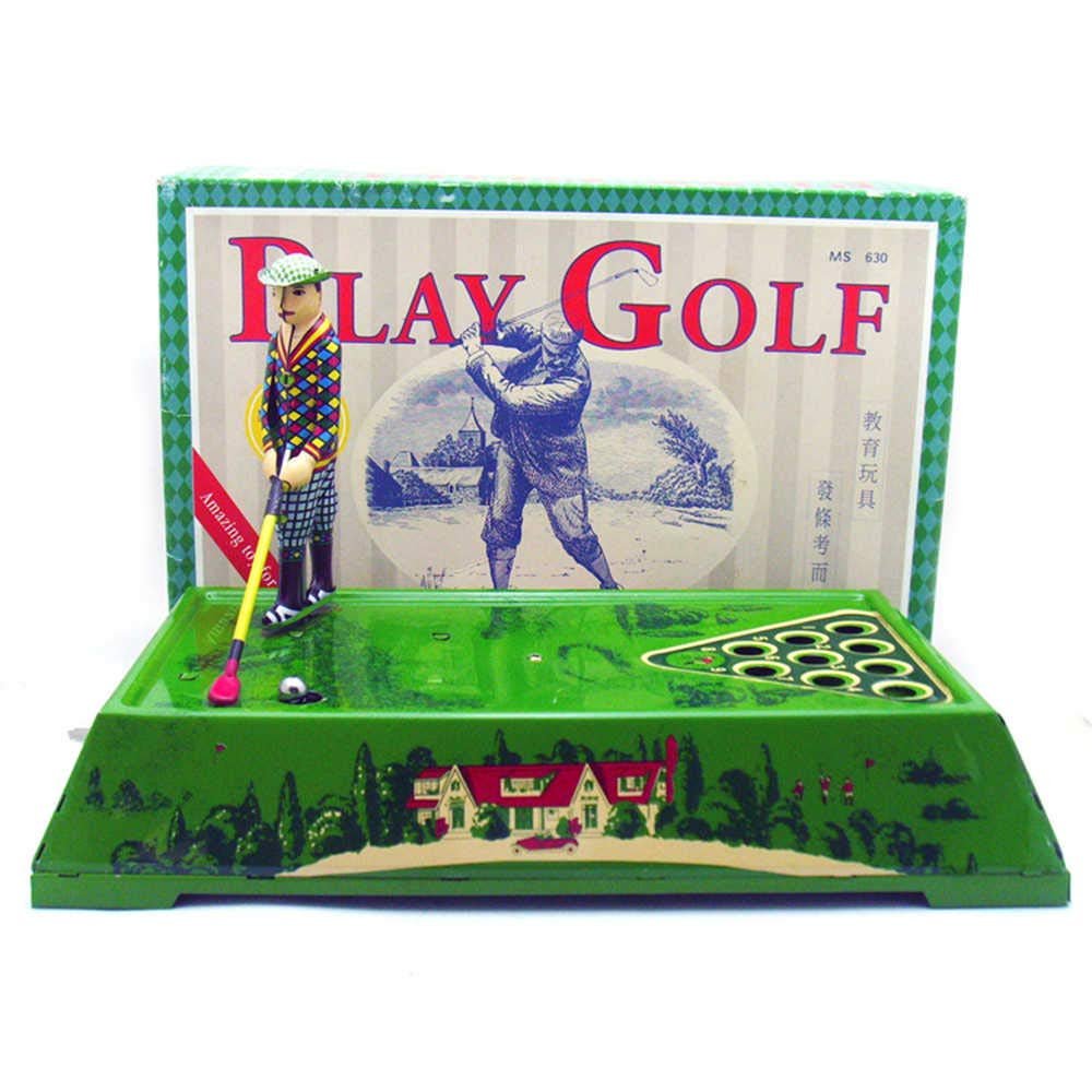 Charmgle Retro Wind-up Tin Toy Funny Playing Golf Model Toy Golfer Collection Home Ornaments