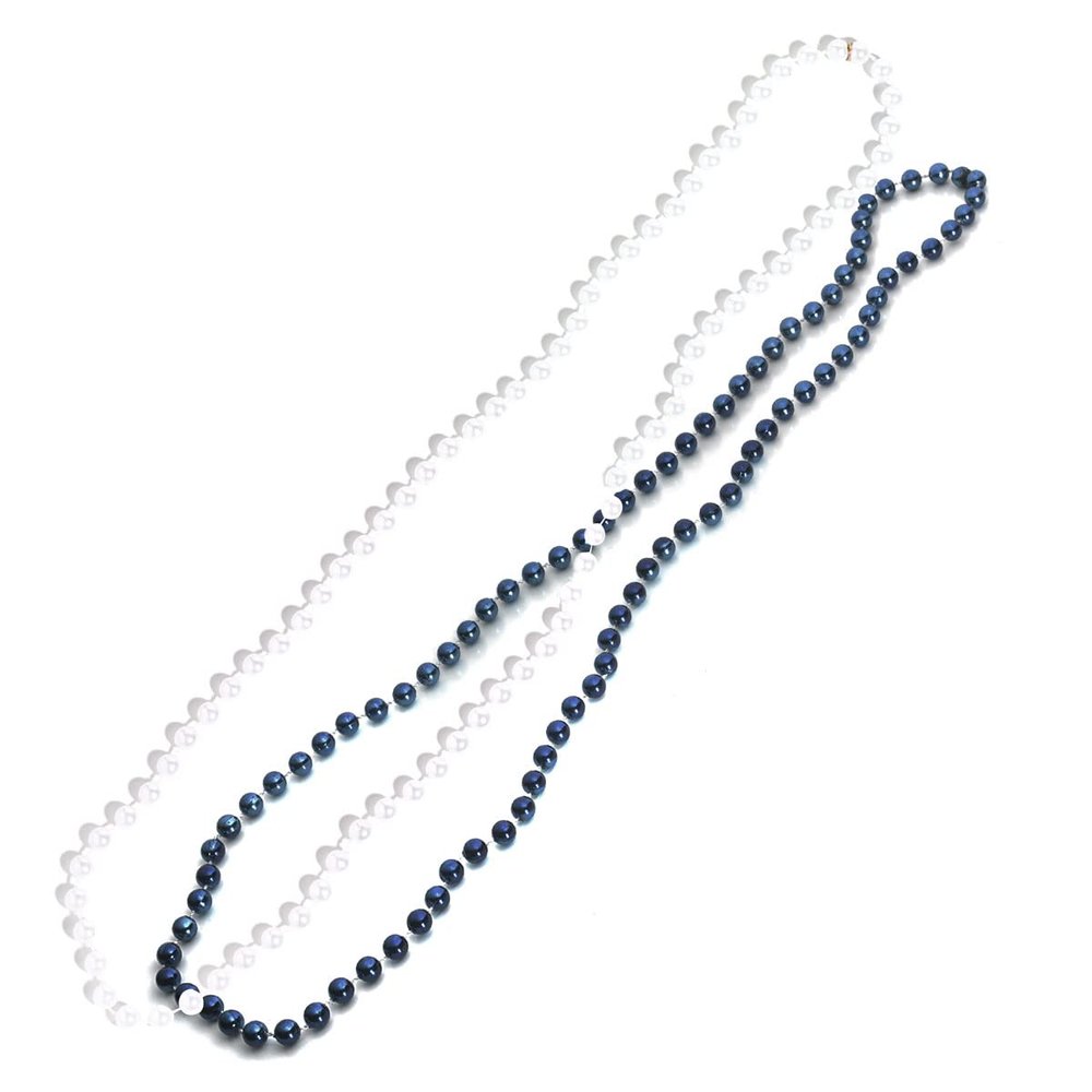 Anderson's Navy Blue and White Beads, 33 Inches, Set of 24, Fan Gear, Birthdays, Homecoming, Game Days, Holidays, Sports Fan Gear,School Spirit, Football Cheerleader Accessories