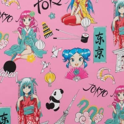 Alexander Henry Nicole Prints 8876 B Hot Pink Tokyo Dream Anime