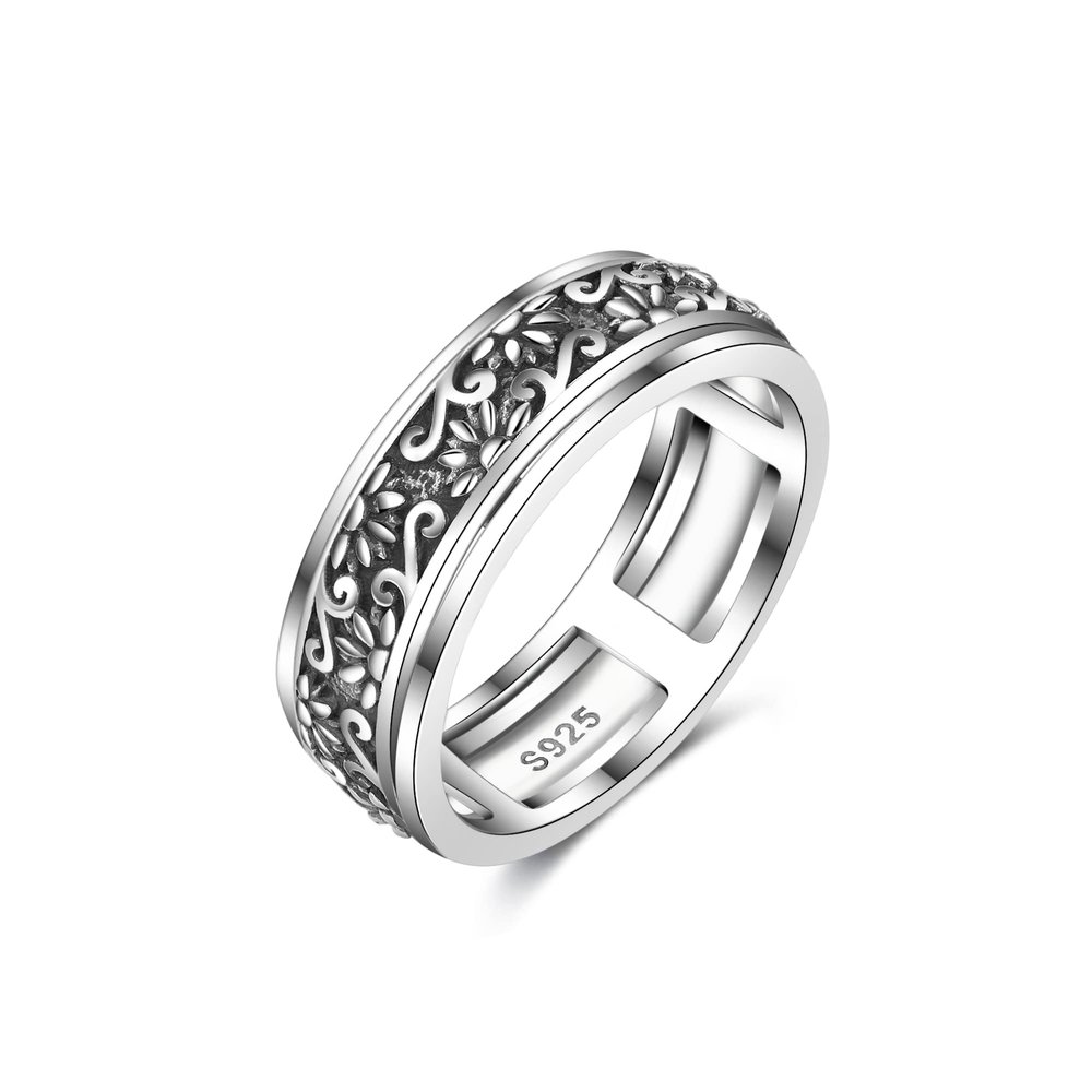 YAFEINI Sunflower Anxiety Ring Sterling Silver Sunflower Filigree Spinner Fidget Ring for Anxiety Stress Relief Jewelry Gifts for Women