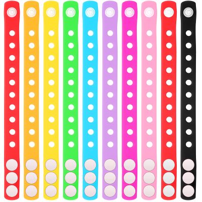 BBTO 60 Pieces 10 Colors Silicone Bracelets Wristbands 8.3 Inch Valentines Happy Birthday Gift Student Cute Plastic Adjustable Rubber Bracelets with Holes in Bulk for Rave Trinkets Shoe Party