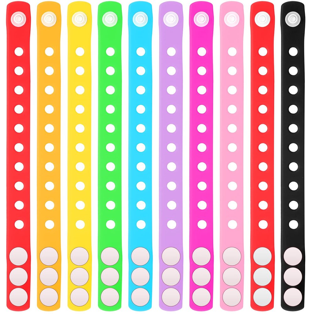 BBTO 60 Pieces 10 Colors Silicone Bracelets Wristbands 8.3 Inch Valentines Happy Birthday Gift Student Cute Plastic Adjustable Rubber Bracelets with Holes in Bulk for Rave Trinkets Shoe Party
