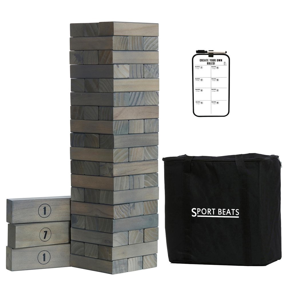 Gray Large Tower Game Outdoor Games 54 Blocks Stacking Game Includes Carry Bag