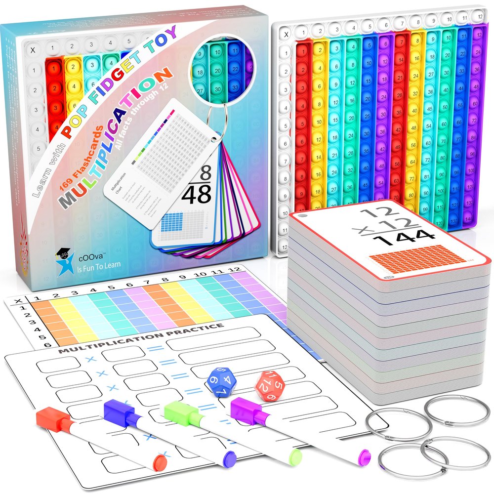 COOVA Multiplication Flash Cards + Multiplication Chart - Math Manipulatives Fact Cards - Mutiplication Game Flashcards - Times Table Multiplication Flash Cards 3rd Grade, 4th, 5th, 6th Grade