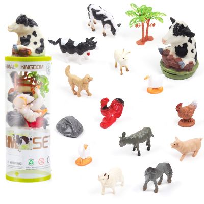 UNIQUE KIDS Mini Farm Animals Figure Creatures in Tube 15 pcs Set | Realistic Tiny Little Animals for Sensory Bin, Birthday Party Favor, Toddler 3-5