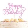 AHAORAY Happy Birthday Cake Topper - Pink Glitter Happy Birthday Cake Bunting Decor - Anniversary Party Cake Decoration Supplies, for Photo Booth Props view 1