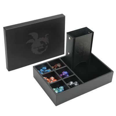 Grajar 3 in 1 Dice Tray with Lid, Portable Dice Box Storage, DND Dice Holder for Dungeons and Dragons D&D RPG MTG Table Games (Black)