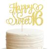 1 PCS Happy Sweet 16 Cake Topper Glitter 16th Birthday Cake Pick Cheers to 16 Years Cake Decoration for Happy 16th Birthday Anniversary Party Decorations Supplies Gold view 1