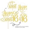 1 PCS Happy Sweet 16 Cake Topper Glitter 16th Birthday Cake Pick Cheers to 16 Years Cake Decoration for Happy 16th Birthday Anniversary Party Decorations Supplies Gold view 2