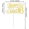 1 PCS Happy Sweet 16 Cake Topper Glitter 16th Birthday Cake Pick Cheers to 16 Years Cake Decoration for Happy 16th Birthday Anniversary Party Decorations Supplies Gold view 3