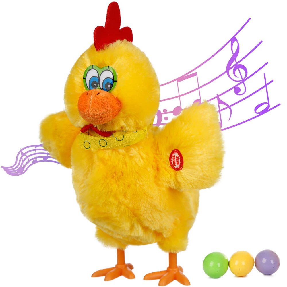dgdgcool Easter Toys Chicken Laying Eggs Electric Chicken Stuffed Animal Dancing Toy Stuffed Plush Toy with Music