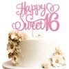 1 PCS Happy Sweet 16 Cake Topper Glitter Hello 16 Cheers to 16 Years Cake Pick Happy 16th Birthday Cake Decoration for Happy 16th Anniversary Birthday Party Decorations Supplies Pink view 1