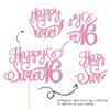 1 PCS Happy Sweet 16 Cake Topper Glitter Hello 16 Cheers to 16 Years Cake Pick Happy 16th Birthday Cake Decoration for Happy 16th Anniversary Birthday Party Decorations Supplies Pink view 2