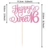 1 PCS Happy Sweet 16 Cake Topper Glitter Hello 16 Cheers to 16 Years Cake Pick Happy 16th Birthday Cake Decoration for Happy 16th Anniversary Birthday Party Decorations Supplies Pink view 3