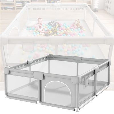 Jolan Baby Playpen, Large Safety Playard for Toddlers, Baby Fence with Breathable Net and Zipper Door, Indoor Outdoor Kids Activity Center Playpen 120120cm 120160cm 180200cm,Grey-180200cm