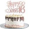 1 PCS Happy Sweet 16 Cake Topper Glitter 16th Birthday Cake Pick Cheers to 16 Years Birthday Cake Decoration for Happy 16th Anniversary Party Decorations Supplies Rose Gold view 1