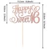1 PCS Happy Sweet 16 Cake Topper Glitter 16th Birthday Cake Pick Cheers to 16 Years Birthday Cake Decoration for Happy 16th Anniversary Party Decorations Supplies Rose Gold view 2