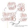 1 PCS Happy Sweet 16 Cake Topper Glitter 16th Birthday Cake Pick Cheers to 16 Years Birthday Cake Decoration for Happy 16th Anniversary Party Decorations Supplies Rose Gold view 3