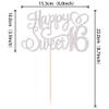 1 PCS Happy Sweet 16 Cake Topper Glitter 16th Birthday Cake Pick Cheers to 16 Years Sweet 16 Cake Decoration for Happy 16th Anniversary Party Decorations Supplies Silver view 2