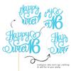 1 PCS Happy Sweet 16 Cake Topper Glitter 16th Birthday Cake Pick Cheers to 16 Years Cake Decoration for Happy 16th Birthday Anniversary Party Decorations Supplies Blue view 2