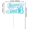 1 PCS Happy Sweet 16 Cake Topper Glitter 16th Birthday Cake Pick Cheers to 16 Years Cake Decoration for Happy 16th Birthday Anniversary Party Decorations Supplies Blue view 3