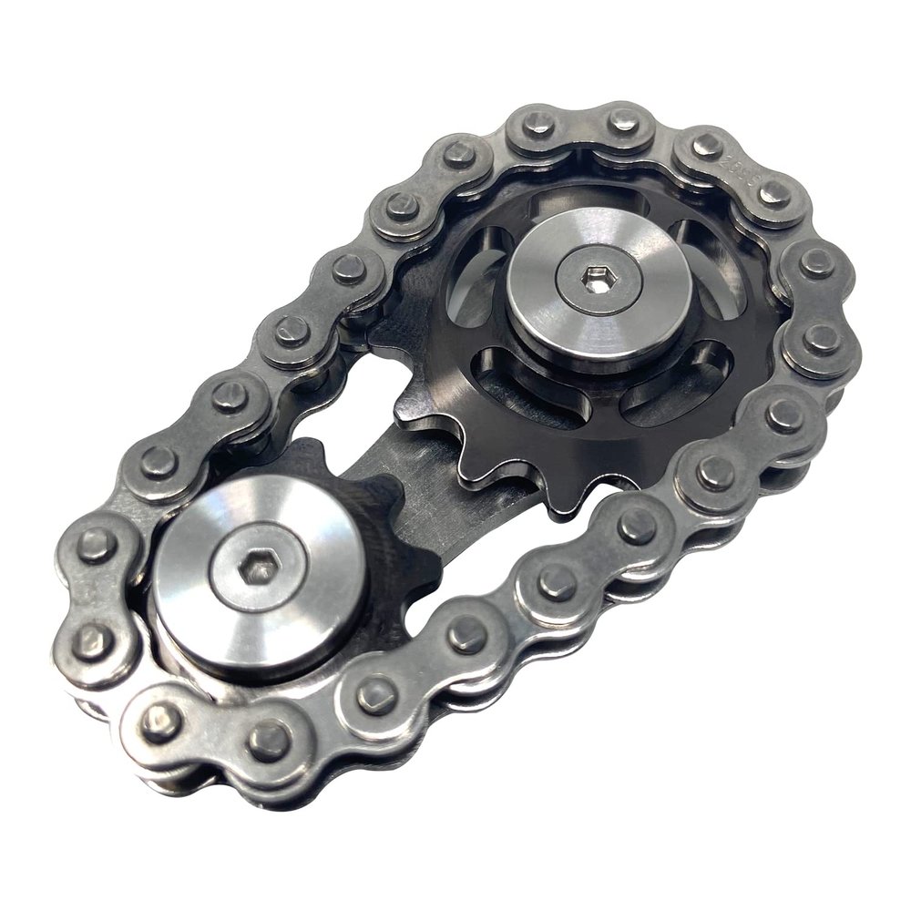 FXCOOLCT Bike Chain Gear Fidget Spinner, Double Gears Figity Spin Finger Stainless Steel, Figit Toy for Adults Kids SS Material Golden (Black Gun Metal)