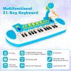Costzon 31-Key Kids Piano Keyboard Toy, Toddler Electronic Musical Instrument Educational Toy w/Microphone, Multiple Sounds, Record Playback, Lights & Stool, Birthday Gift for Girls Boys Age 3+, Blue view 2