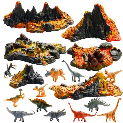 Aydinids 6 Pcs Mini Volcano Model with 12 Pcs Mini Dinosaur Figurines Plastic Dinosaurs Figurines Artificial Volcano Set for Dinosaur Cake Topper Birthday Gifts Party Supplies