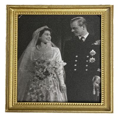 Melody Jane Dolls Houses Dollhouse Queen Elizabeth II & Prince Philip Royal Wedding Picture in Frame