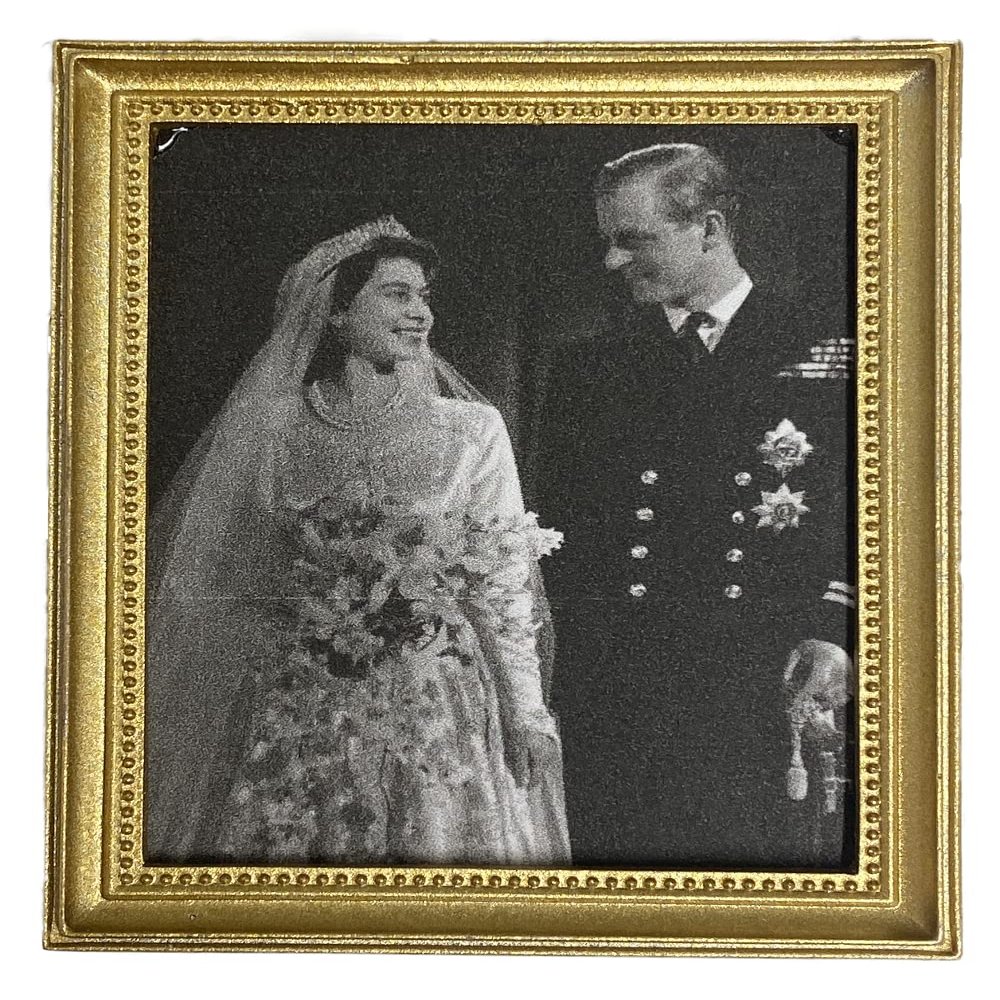 Melody Jane Dolls Houses Dollhouse Queen Elizabeth II & Prince Philip Royal Wedding Picture in Frame