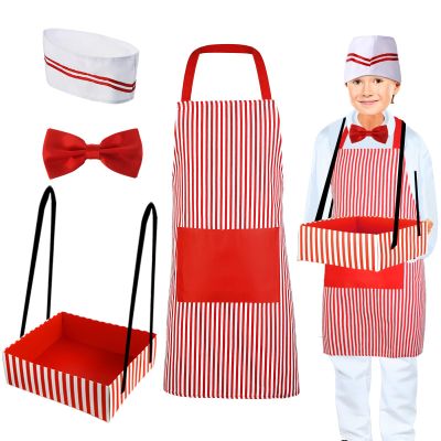SATINIOR 4 Pcs Waiter Costume Hot Dog Soda Jerk Popcorn Ice Cream Cosplay Costume for Carnival 1950s Movie Night Circus Party(Stripe)