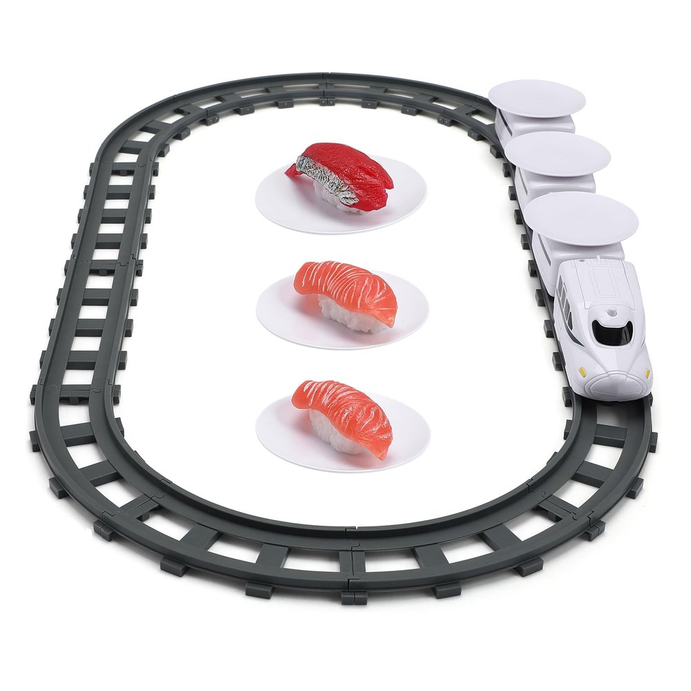 STOBOK Rotating Sushi Train Toys Electric Rotary Sushi Machine Set Track Conveyor Belt Rotating Table Food Train Toys for Kids Multifunctional, White
