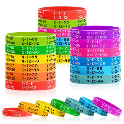 Zhanmai 144 Pieces Learn Maths Rubber Bracelets Multiplication Facts Bracelet Stuff Fancy Silicone Bracelets for Events Education Aid Reward Bracelets for Students,12 Colors