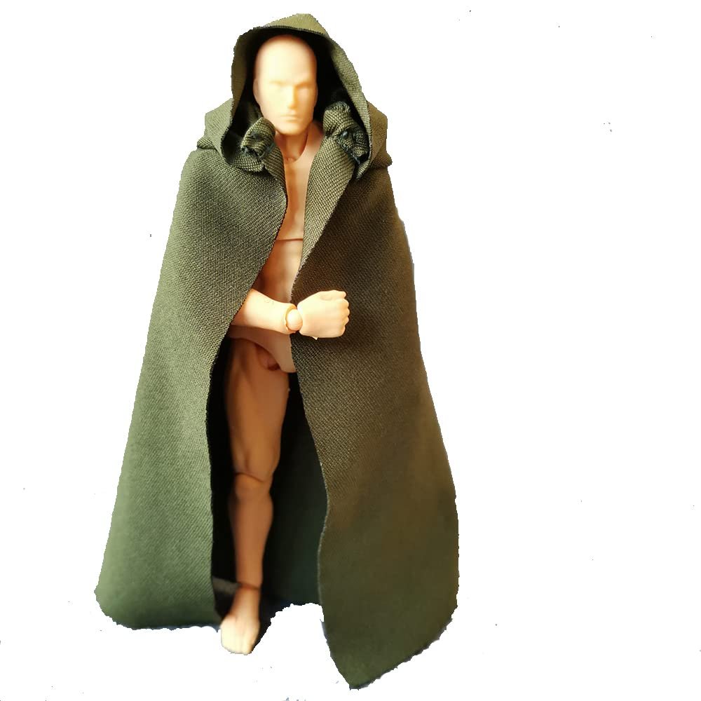 SSbeauty M 1:12 Scale Fabric Cape Cloak with Hat for 6 inch 1/12 Action Figure Clothes (Green Cloak)
