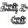 Gyufise 1Pc Black Happy 8th Birthday Cake Topper Glitter Cheers to 8 Years Old Eight Fabulous Cake Decorations for 8th Birthday Theme Party Supplies view 3