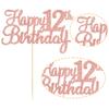 Gyufise 1Pc Happy 12th Birthday Cake Topper Glitter 12th Birthday Cake Pick Cheers to 12 Years Old Twelve Fabulous Cake Decorations for 12th Birthday Theme Party Supplies Rose Gold view 3
