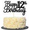 Gyufise 1Pc Happy 12th Birthday Cake Topper Glitter 12th Birthday Cake Pick Cheers to 12 Years Old Twelve Fabulous Cake Decorations for 12th Birthday Theme Party Supplies Black view 1