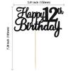 Gyufise 1Pc Happy 12th Birthday Cake Topper Glitter 12th Birthday Cake Pick Cheers to 12 Years Old Twelve Fabulous Cake Decorations for 12th Birthday Theme Party Supplies Black view 2