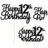 Gyufise 1Pc Happy 12th Birthday Cake Topper Glitter 12th Birthday Cake Pick Cheers to 12 Years Old Twelve Fabulous Cake Decorations for 12th Birthday Theme Party Supplies Black view 3