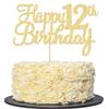 Gyufise 1Pc Happy 12th Birthday Cake Topper Glitter 12th Birthday Cake Pick Cheers to 12 Years Old Twelve Fabulous Cake Decorations for 12th Birthday Theme Party Supplies Gold view 1