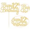 Gyufise 1Pc Happy 12th Birthday Cake Topper Glitter 12th Birthday Cake Pick Cheers to 12 Years Old Twelve Fabulous Cake Decorations for 12th Birthday Theme Party Supplies Gold view 3