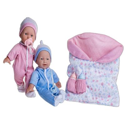 JC Toys La Baby 11" Soft Body Twin Baby Dolls Removable Outfits and Reversible Sleeping Bag & Accessories Small Baby Doll Toys for Children 12 Months +