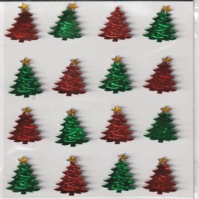 3D Red and Green Foil Christmas Tree Christmas Stickers - 16 Pieces