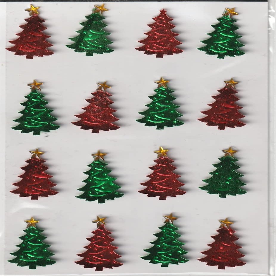 3D Red and Green Foil Christmas Tree Christmas Stickers - 16 Pieces