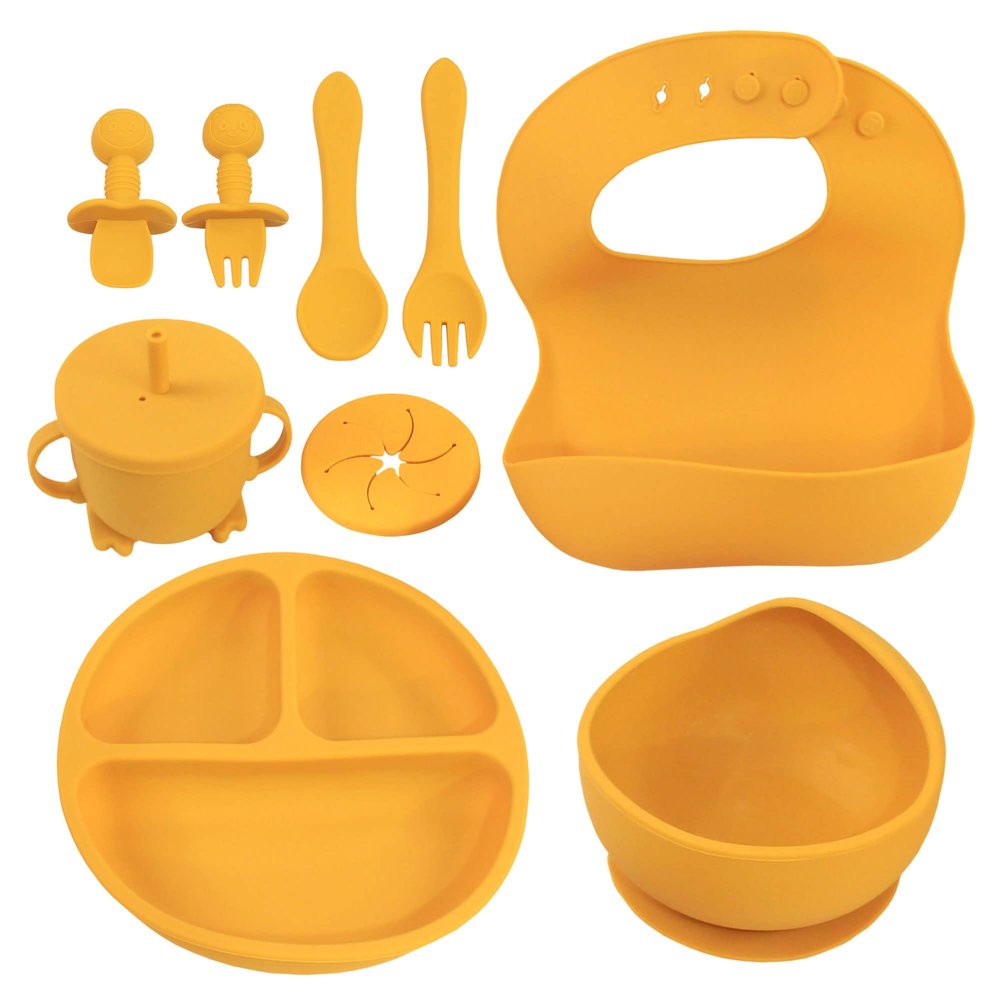 10 Piece Self-Feeding Starter Dining Set for Baby-Led Weaning & Toddlers | Easy Clean, 100% Silicone | Food Grade & BPA Free | Dishwasher & Microwave Safe